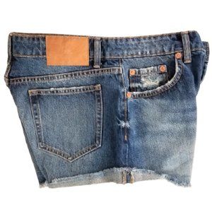 ZARA Button Fly Distressed Denim Raw Hem Blue Jean Shorts - Women's 6